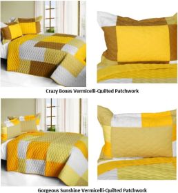 Vermicelli-Quilted Patchwork Geometric Full/Queen Quilt Set