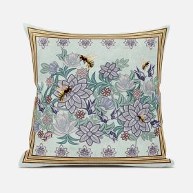 16x16 Light Green Purple Brown Bee Blown Seam Broadcloth Throw Pillow