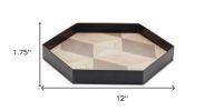 12" Natural And Black Hexagon Trays - set of 3