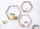 Set Of 3 Hexagon Rustic Natural Weathered Grey Wood Open Box Shelve