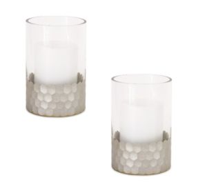 Glass Hurricane Candle Holder With Honeycomb (Set Of 2)