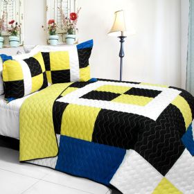 Brave Heart-  3PC Vermicelli -Quilted Patchwork Full/Queen Quilt Set