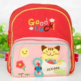 Honey Cat Embroidered Applique Kids Fabric Art School Backpack