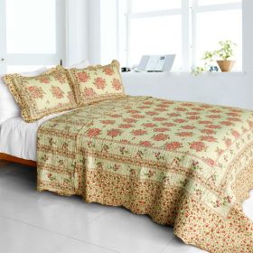 Foliflora- Cotton 3PC Vermicelli-Quilted Printed Full/Queen Size Quilt Set