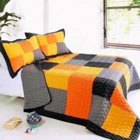 Mild Winter- 3PC Vermicelli-Quilted Patchwork Full/Queen Size Quilt Set