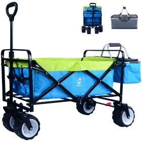 Collapsible Wagon,Wagons Carts Foldable Grocery Cart on Wheels Beach Wagon Foldable Cart with Wheels, Cooler Bag, Cup Holders,Cargo Net,Shopping