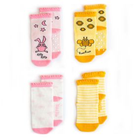 Milk & Moo Buzzy Bee and Chancin 4 Piece Baby Sock Set, 0 - 12mos