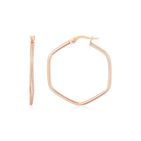 14K Rose Gold Hexagon Hoop Rounded Edge Earrings