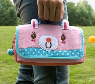 Pink Rabbit Embroidered Applique Carrying Case