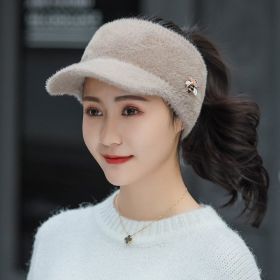 Mink Knitted Bee Visor Cap (Color: Khaki)