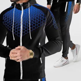 Autumn and Winter zippered honeycomb hooded sportswear design (Color: Black blue, Size: M)