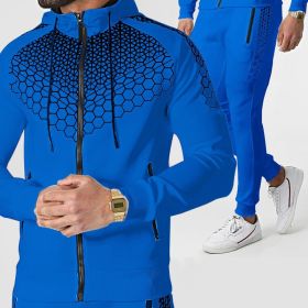 Autumn and Winter zippered honeycomb hooded sportswear design (Color: Blue, Size: XL)