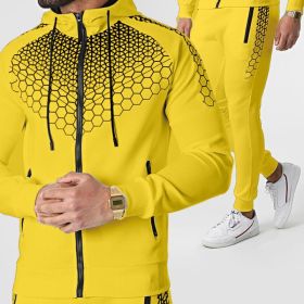 Autumn and Winter zippered honeycomb hooded sportswear design (Color: Yellow, Size: M)