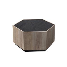 WESOME Hexagonal Rural Style Table (Color: Grey Cement + Light Brown)